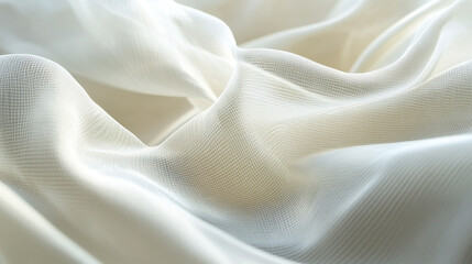 Poster - Elegant cream colored fabric texture background soft draped sheer netting wave white cloth style
