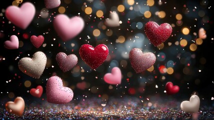 Poster - Dreamy Background with Floating Hearts Creating a Magical and Romantic Atmosphere for Various Projects