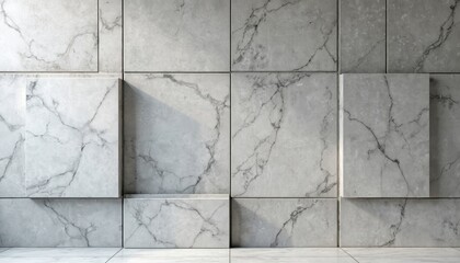 Aufkleber - Wall of grey concrete and white marble tiles. Abstract texture design. Pattern of surface, tile, stone. Background of building with modern architecture. Interior with smooth rough natural material.