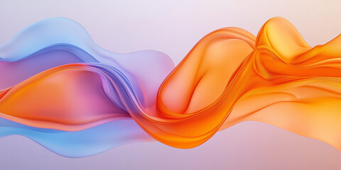 Poster - The image showcases a vibrant abstract design featuring smooth pastel waves in shades of blue, orange, and pink creating a calming and visually appealing background.
