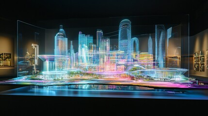 Poster - Futuristic Cityscape Hologram: A Vision of Architectural Innovation Display