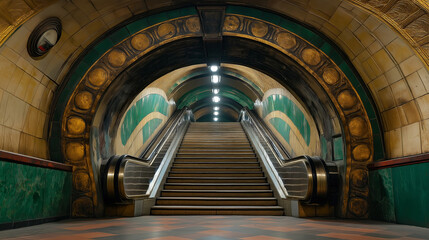 Poster - a perfectly symmetrical underground subway entrance