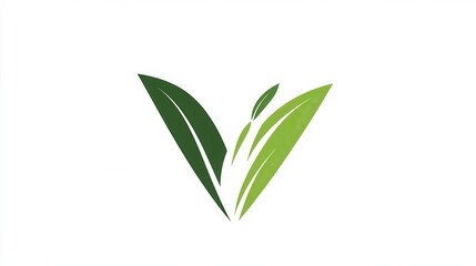 Poster - Vegetarian food branding logo featuring a clean green V symbol with integrated leaves representing a healthy lifestyle and sustainability