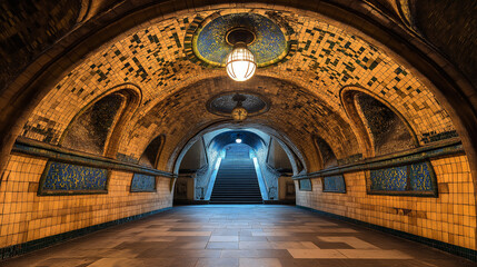 Poster - a perfectly symmetrical underground subway entrance