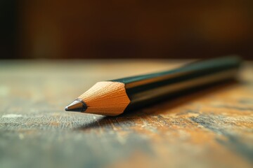 Aufkleber - Close-up of a sharpened pencil resting on a wooden surface during a creative session in a cozy workspace
