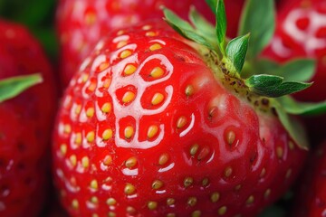 Poster - Fresh, ripe strawberries showcasing vibrant red color and natural texture in a close-up view during summer harvesting