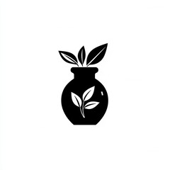 Poster - Minimalist herbal branding logo featuring a black and white spice jar design with elegant leaf accents for modern culinary applications