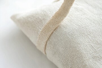 Poster - Linen bag with textured strap displayed on a neutral background showcasing simplicity and elegance