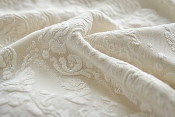 Leinwandbilder - Soft white fabric with intricate texture displayed elegantly on a table during a sunny day