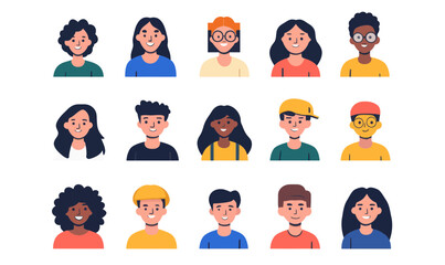 Poster - Diverse Group of People Portrait Vector with Vibrant Colors Set of Icons