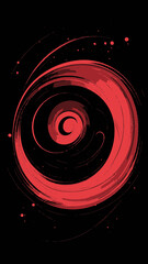 Poster - Vibrant Red Swirl on Black Background: Dynamic Artistic Vector with Cosmic Elements