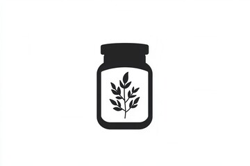 Poster - Elegant minimalist spice jar logo featuring a simple black design with a graceful herbal motif for sophisticated branding