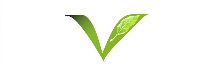 Poster - Clean and modern vegetarian food logo featuring a green V integrated with a leaf, emphasizing healthy lifestyle branding