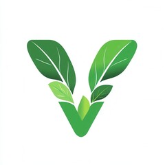 Poster - Innovative vegetarian food logo featuring a clean green V with integrated leaf design representing healthy lifestyle branding