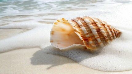 Poster - A solitary seashell placed in the center of a smooth sandy beach