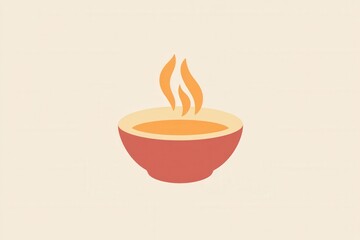 Fototapete - Cozy warming soup bowl logo featuring steam in warm orange and beige tones for inviting branding experience