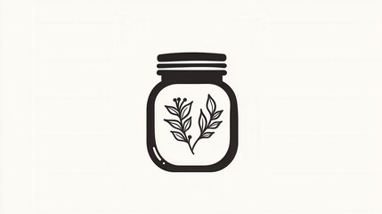 Poster - Elegant minimalist spice jar logo featuring herbal elements with simple black and white design for unique branding appeal