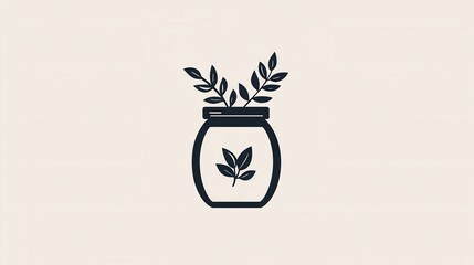 Poster - Elegant black and white minimalist spice jar logo showcases herbal essence with detailed leaf design in a clean and refined style