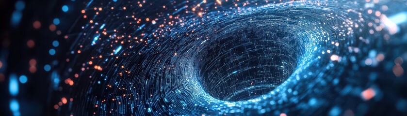 a mesmerizing close-up of a black hole, showcasing its swirling, dark mass surrounded by a vibrant b