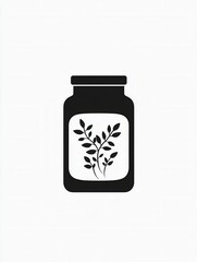 Poster - Elegant minimalist spice jar logo featuring black and white design with simple herbal motifs for sophisticated branding in culinary ventures