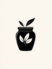 Poster - Elegant minimalist spice jar design featuring a black and white herbal branding element with simple, clean lines