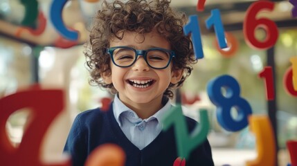 Images of schoolchildren combined with floating digital elements convey a passion for learning and curiosity about the world