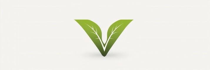 Aufkleber - Clean green vegetarian logo featuring a stylized V with integrated leaf design promoting healthy living