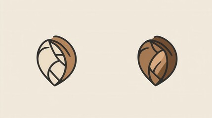 Poster - Minimalist abstract line art of almond and walnut showcasing modern design elements in a simple aesthetic