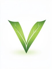 Poster - Clean and fresh vegetarian food logo featuring green V shape with integrated leaves symbolizing healthy lifestyle branding