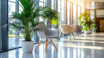 Aufkleber - Modern Office Interior Design Sunlight Plants Chairs
