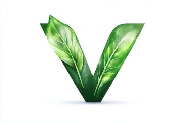 Aufkleber - Creative vegetarian food logo featuring a green letter V integrated with leaves for promoting a healthy lifestyle