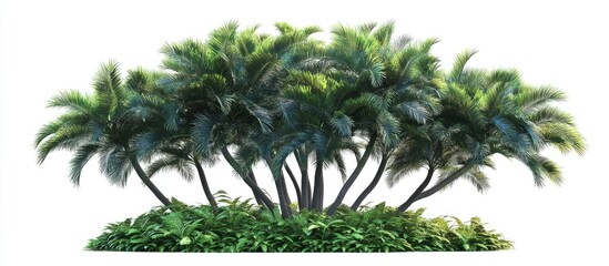 Aufkleber - Lush tropical plant cluster with vibrant green leaves against a white background, showcasing multiple stems and a dense foliage arrangement.
