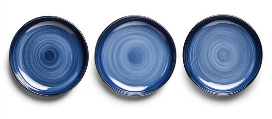 Aufkleber - Ceramic plates in varying shades of blue arranged in a row on a white background showcasing a smooth circular design and glossy finish.