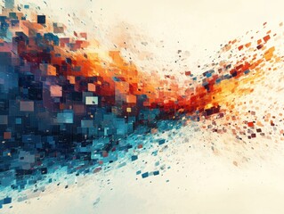Poster - Abstract Digital Explosion: A vibrant and dynamic abstract digital art piece, showcasing an explosion of colorful pixelated squares. The artwork captures the essence of data, technology.