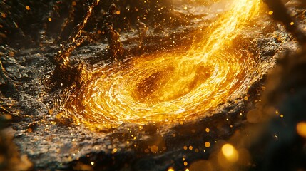 Poster - Molten Gold Vortex Fiery Whirlpool Energy Power Abstract Liquid Texture