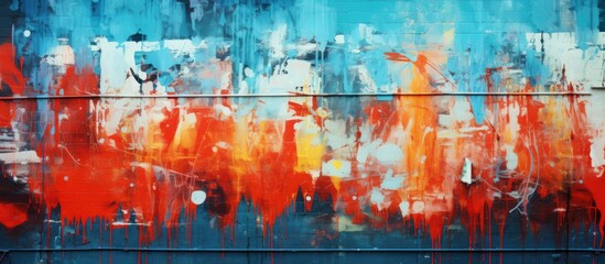 Aufkleber - Vibrant urban street art featuring bold blue and orange abstract textures complemented by a spacious area for text placement on the wall
