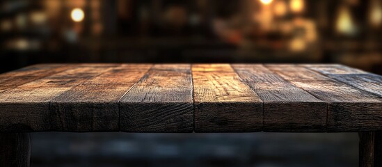 Aufkleber - Rustic wooden tabletop with warm brown tones and a slightly worn texture set in a softly blurred background ideal for showcasing products and presentations