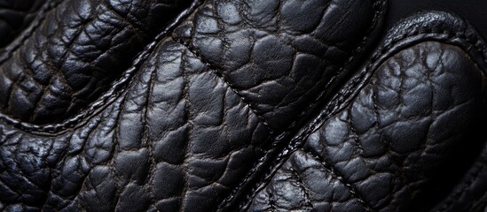Leinwandbilder - Close-up of intricate black leather texture showcasing the fine cracks and stitches, emphasizing the richness and detail of the material.