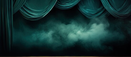 Poster - Luxurious dark green velvet backdrop with soft draped fabric and subtle smoky texture for elegant presentations and copy space applications