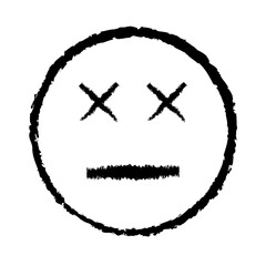 Poster - Sketched Black Dead Face Sad Expression in Simple Outline