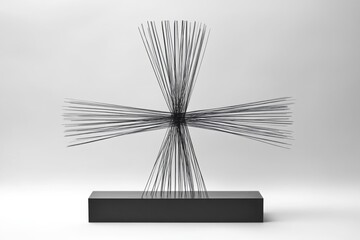 Poster - Abstract Sculpture in Monochrome: A captivating, minimalist sculpture composed of radiating lines, exuding a modern, artistic sensibility, casting intriguing shadows on a studio setting