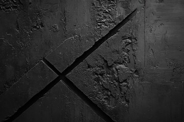 Poster - Textured Abstract: A close-up shot showcasing a rough, dark, textured wall with intersecting lines. The interplay of light and shadow accentuates the abstract composition.