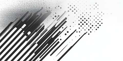 Poster - Abstract Geometric Composition: A dynamic abstract composition with a striking interplay of diagonal lines, dots, and textural elements, creating a sense of movement and visual interest.