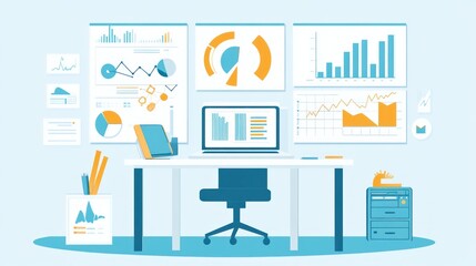 Poster - Modern Office Workspace with Data Visualization