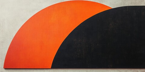 Poster - abstract geometric composition: bold, contrasting semicircles in vibrant orange and deep black creat