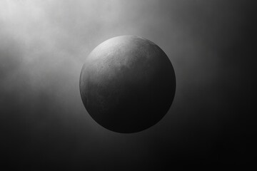 Poster - celestial enigma: a solitary sphere hovers serenely within a softly illuminated, evocative atmospher