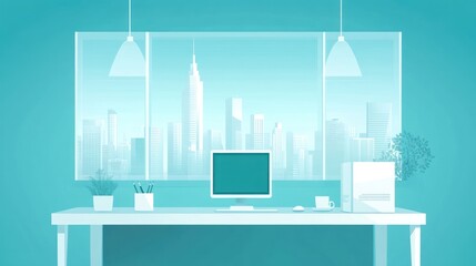 Poster - Modern office workspace with city view (15)