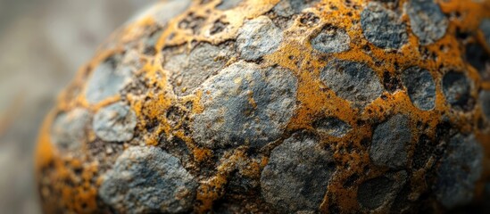 Aufkleber - Textured pebble close-up showcasing earthy tones of gray and orange with a blurred background, emphasizing surface details and nuances.