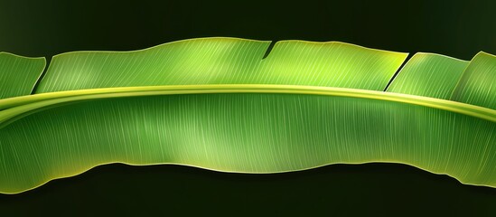 Fototapete - Tropical banana leaf texture displaying vibrant dark green with subtle highlights centered against a smooth black background.