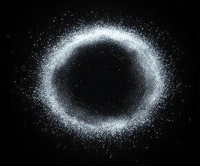 Poster - Celestial Circle: An ethereal, glowing circle of shimmering particles floats against a backdrop of deepest black, radiating an aura of cosmic mystery and abstract beauty.